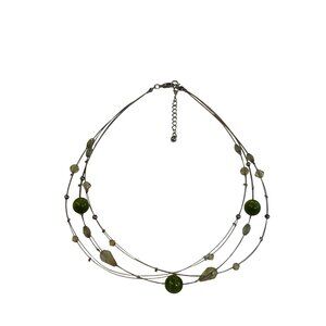 Green Cat's Eye Beaded Multi-Strand Necklace 15 - 17 inches Long